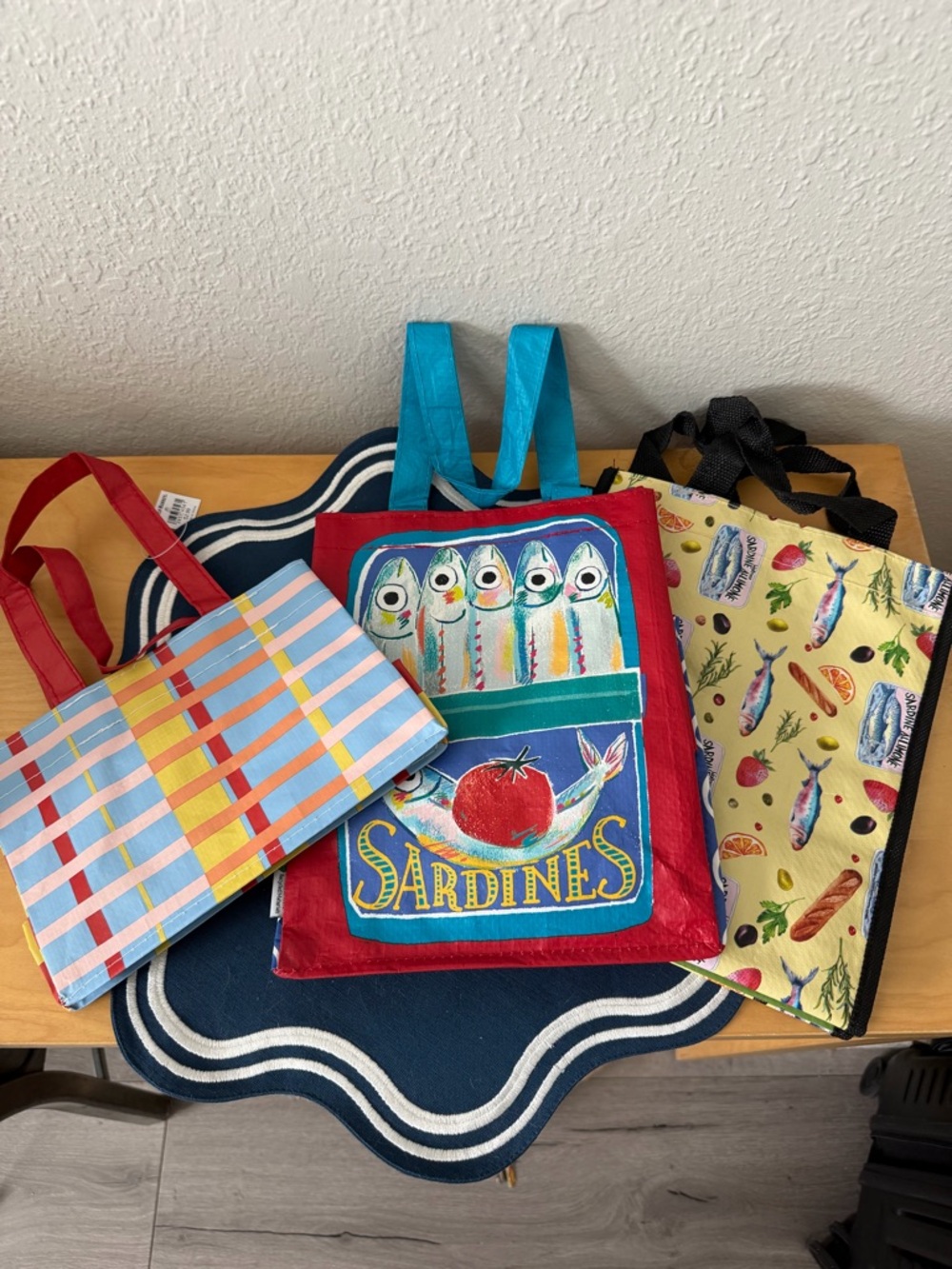 Sardines and mini strip world market bags